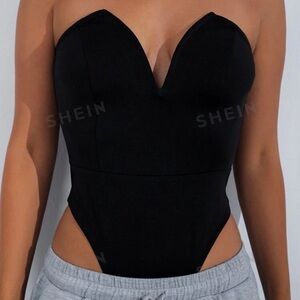 Black V neck Bodysuit